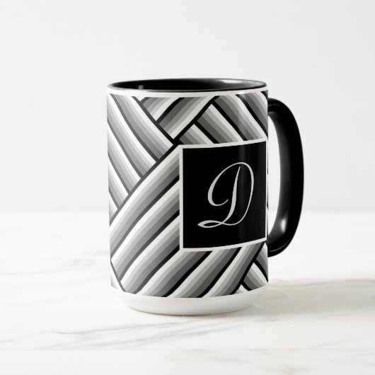 Moderne Streifen in Schwarz, Weiß und Grau - Monog Tasse (VorderseiteRechts)