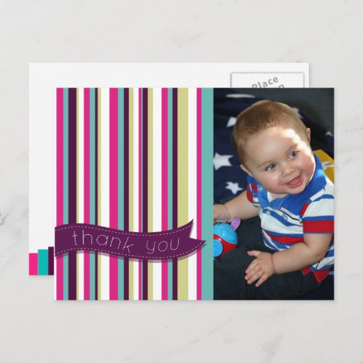 Moderne Streifen Lehrer Vielen Dank Foto Postkarte (Vorne/Hinten)