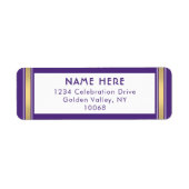 Moderne Streifen Lila Rücksendeadresse Gold & Weiß (Vorne)