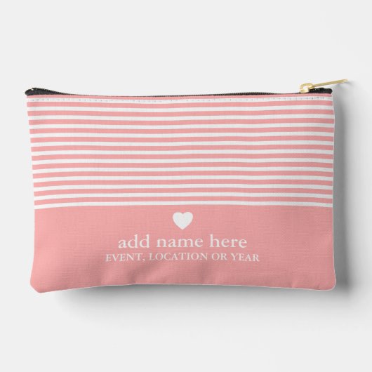 Moderne Streifen mit hochwertiger Herzmonogramm Zubehörtasche (Rückseite)
