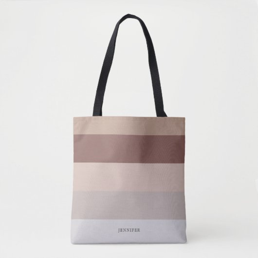 Moderne Streifen mit Monogram Beige Mauve Tasche (Vorderseite)