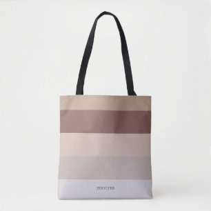 Moderne Streifen mit Monogramm Beige Mauve Tasche