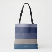 Moderne Streifen mit Monogramm-Farbtönen in Blau Tasche (Vorderseite)