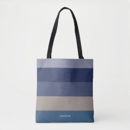 Moderne Streifen mit Monogramm-Farbtönen in Blau Tasche