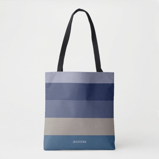 Moderne Streifen mit Monogramm-Farbtönen in Blau Tasche (Vorderseite)