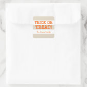 Moderne Streifen Orangentrick oder Halloween Quadratischer Aufkleber (Tasche)
