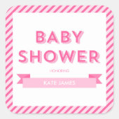Moderne Streifen Pink Babydusche Quadratischer Aufkleber (Vorderseite)