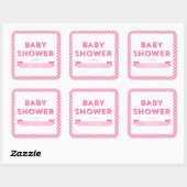 Moderne Streifen Pink Babydusche Quadratischer Aufkleber (Blatt)