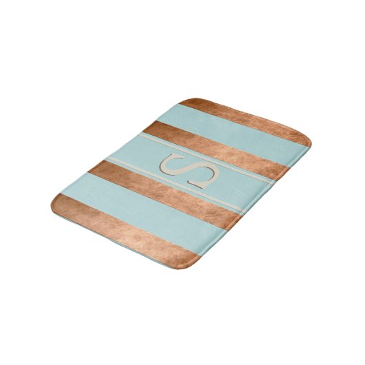 Moderne Streifen Robin Egg Blue Copper Bath Mat Badematte (Schrägansicht)