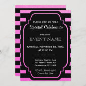 Moderne Streifen rosa Schwarz Einladung (Vorne/Hinten)