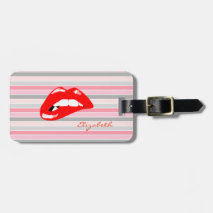 Moderne Streifen - Rote Lippen, Personalisiert Gepäckanhänger