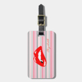 Moderne Streifen - Rote Lippen, Personalisiert Gepäckanhänger (Vorderseite vertikal)