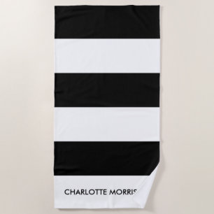 Moderne Streifen Schwarz-Weiß-Bezeichnung Monogram Strandtuch