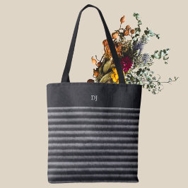 Moderne Streifen Schwarz/Weiß Mit Monogramm Tasche