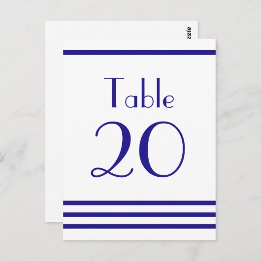 Moderne Streifen-Tischnummern (Navy Blue) Postkarte (Vorne/Hinten)