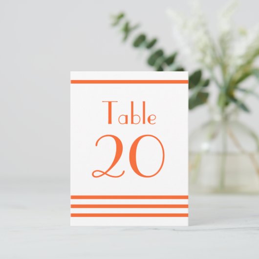 Moderne Streifen-Tischnummern (Orange) Postkarte (Stehend Vorderseite)