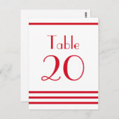 Moderne Streifen-Tischnummern (rot) Postkarte (Vorne/Hinten)