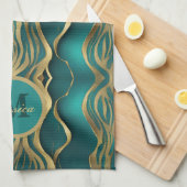 Moderne Streifen Türkisch Aquamarin Blau Personali Geschirrtuch (Viertel Falte)