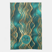 Moderne Streifen Türkisch Aquamarin Blau Personali Geschirrtuch (Vertikal)