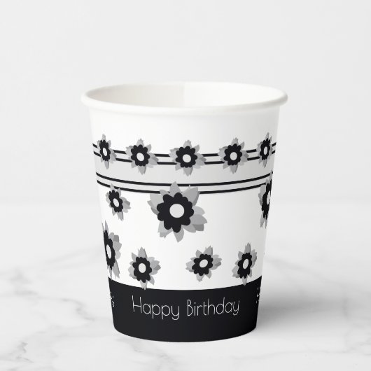 Moderne Streifen und Blumen Pappbecher (Links)