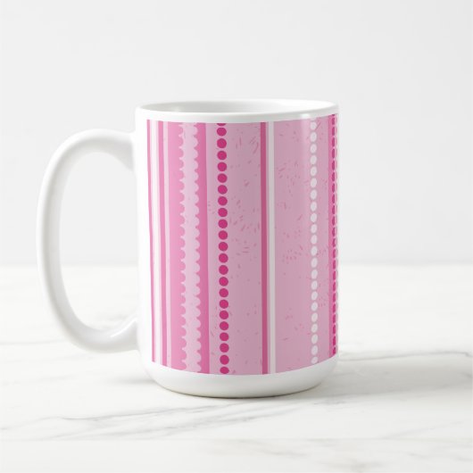 Moderne Streifen und Dosen, rosa, weiß, Rose Kaffeetasse (Links)