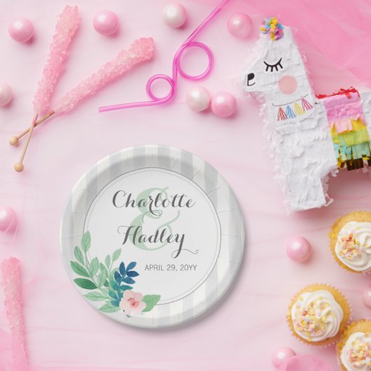 Moderne Streifen Wasserfarbe Bohemische Hochzeit Pappteller (Party)