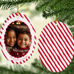 Moderne Streifen-Weihnachts-Fotografie mit Zuckers Keramik Ornament
