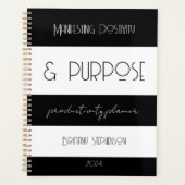 Moderne Streifen Weißer Schwarzer Kalender Planer  (Vorderseite)