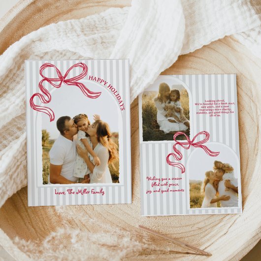 Moderne Streifenbogen-Fotokarte für Feiertage mit  Einladung