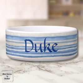 Moderne Streifenmuster in Blau und Beige Pet Napf