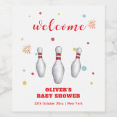 Moderne Strike Up Bowling Baby Shower Begrüßung Weinetikett (Einzelnes Label)