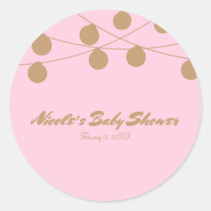 Moderne String-Lichter in Rosa und Gold als Partyg Runder Aufkleber