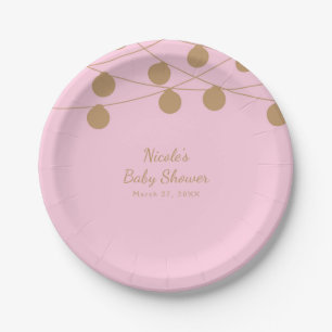 Moderne String-Lichter in Rosa und Gold Chic-Party Pappteller