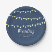 Moderne String Lights, Gelb & Weiß Wedding Pappteller (Vorderseite)