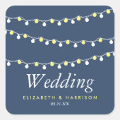 Moderne String Lights, Gelb & Weiß Wedding Quadratischer Aufkleber (Vorderseite)