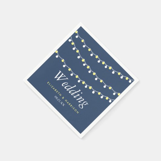 Moderne String Lights, Gelb & Weiß Wedding Serviette (Ecke)