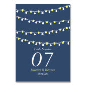 Moderne String Lights, Gelb & Weiß Wedding Tischnummer (Rückseite)