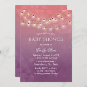Moderne String Lights Lila Babydusche Einladung (Vorne/Hinten)