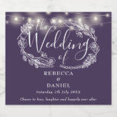 Moderne String Lights Lila Hochzeit Bierflaschenetikett (Einzelnes Label)