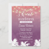 Moderne String Lights & Palm Trees Sweet 16 Einladung (Vorderseite)