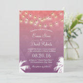 Moderne String Lights & Palm Trees Wedding Einladung (Stehend Vorderseite)
