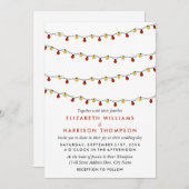 Moderne String Lights, Red & Gold Wedding Einladung (Vorne/Hinten)