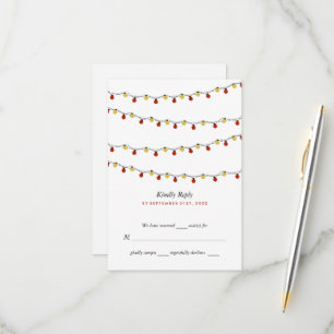 Moderne String Lights, Red & Gold Wedding RSVP Karte