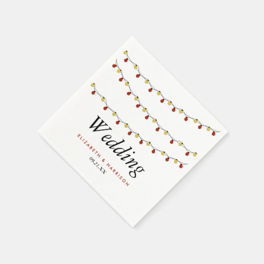 Moderne String Lights, Red & Gold Wedding Serviette (Ecke)
