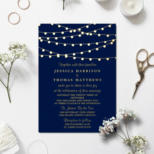 Moderne String Lights Wedding Real Folieneinladung