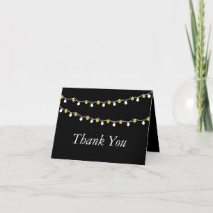 Moderne String Lights, White & Gold Wedding Dankeskarte