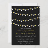 Moderne String Lights, White & Gold Wedding Einladung (Vorderseite)