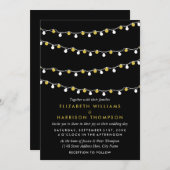 Moderne String Lights, White & Gold Wedding Einladung (Vorne/Hinten)