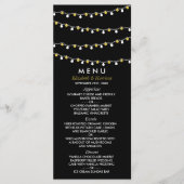 Moderne String Lights, White & Gold Wedding Menükarte (Vorderseite)