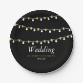 Moderne String Lights, White & Gold Wedding Pappteller (Vorderseite)